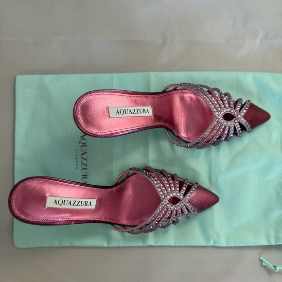 New Aquazzura pink flow mule Crystal Embellished Heels - size 37.5 - Picture 2 of 3